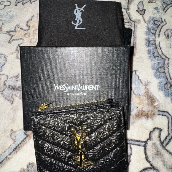 Yves Saint Laurent Quilted Black Pouch with Gold Accents - Picture 3 of 4